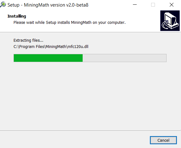 The installer will start installing the MiningMath software on your computer. The progress bar will show the status of the installation.